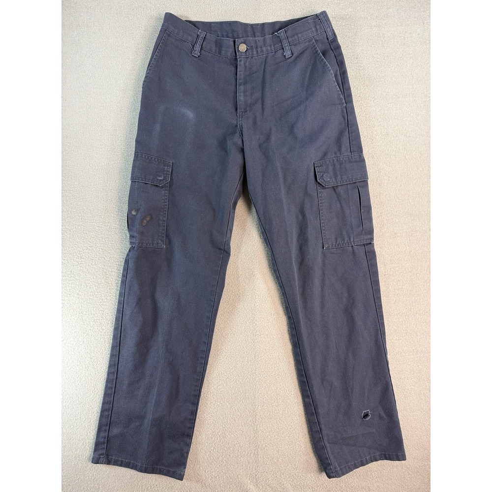 Dickies Cargo Pants Mens 30x32 Blue Relaxed Fit Canvas Straight Workwear FLAW